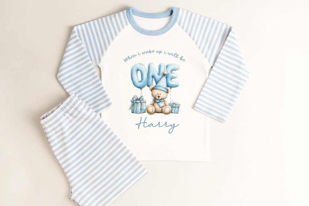 Bear First Birthday Pyjamas Teddy Bear Custom Birthday Pjs First Birthday Boy Sleepsuit One Year Old Bear Birthday Babygro Beary 1st Party