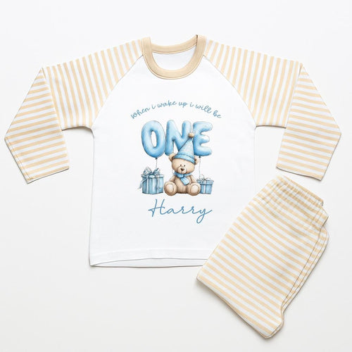 Bear First Birthday Pyjamas Teddy Bear Custom Birthday Pjs First Birthday Boy Sleepsuit One Year Old Bear Birthday Babygro Beary 1st Party