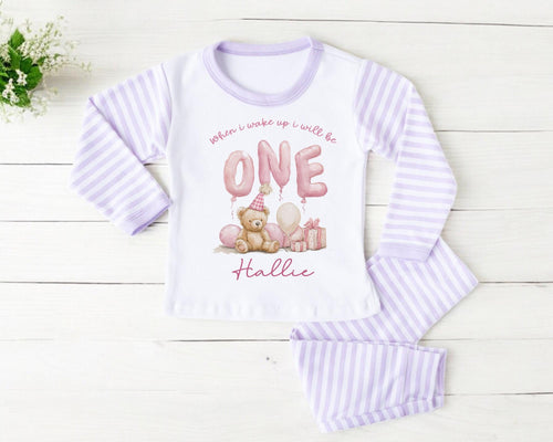 Bear First Birthday Pyjamas Teddy Bear Custom Birthday Pjs First Birthday Boy Sleepsuit One Year Old Bear Birthday Babygro Beary 1st Party
