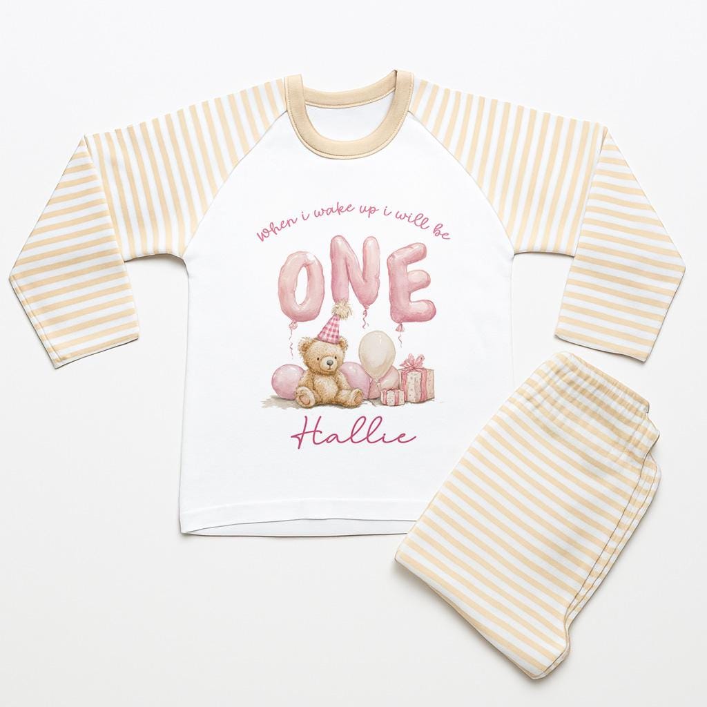 Bear First Birthday Pyjamas Teddy Bear Custom Birthday Pjs First Birthday Boy Sleepsuit One Year Old Bear Birthday Babygro Beary 1st Party