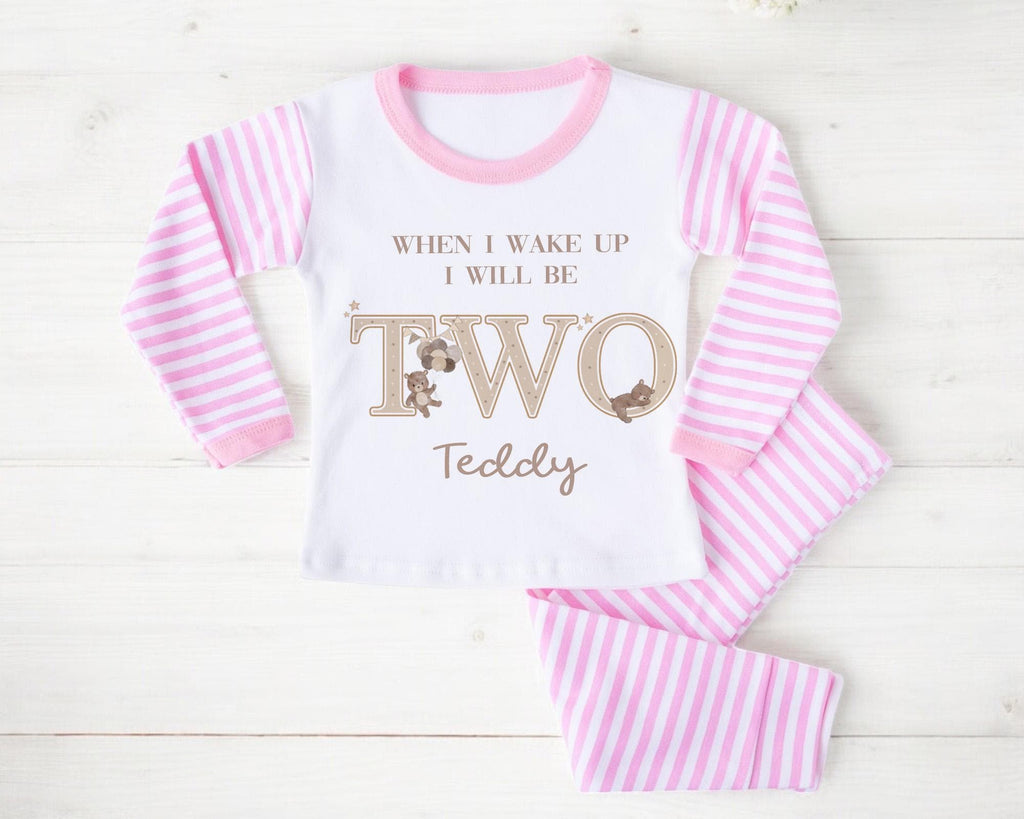 Bear Second Birthday Pyjamas Teddy Bear Custom Birthday Pjs 2nd Birthday Boy Sleepsuit Two Year Old Bear Birthday Babygro Beary 2nd Party