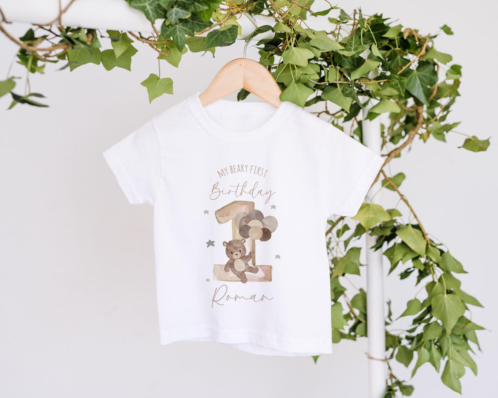 Beary First Birthday Baby Boy Toddler Teddy Bear Birthday Tshirt, 1st Bday Party Cake Smash Outfit