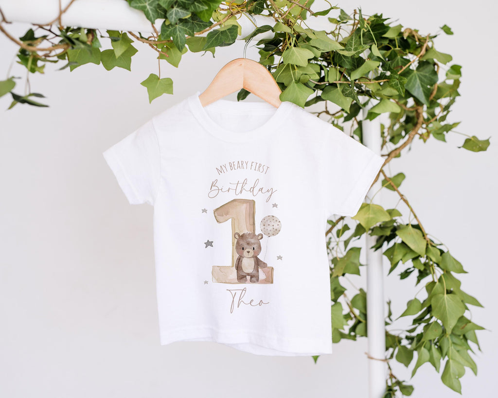 Beary First Birthday Baby Boy Toddler Teddy Bear Birthday Tshirt, 1st Bday Party Cake Smash Outfit
