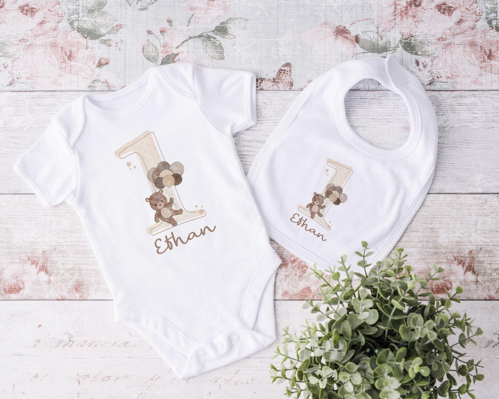 Beary First Birthday Baby Boy Toddler Teddy Bear Birthday Tshirt, 1st Bday Party Cake Smash Outfit