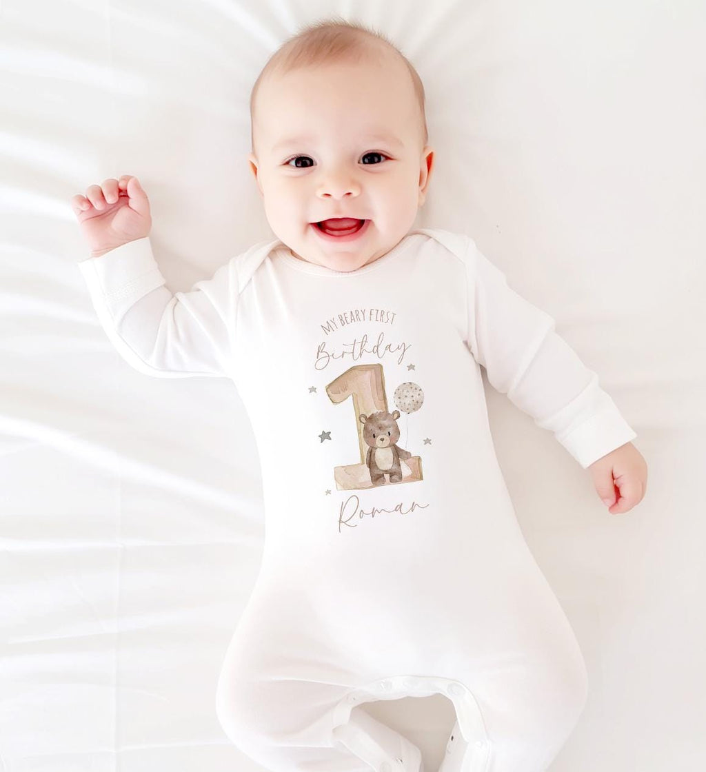 Beary First Birthday Baby Boy Toddler Teddy Bear Birthday Tshirt, 1st Bday Party Cake Smash Outfit