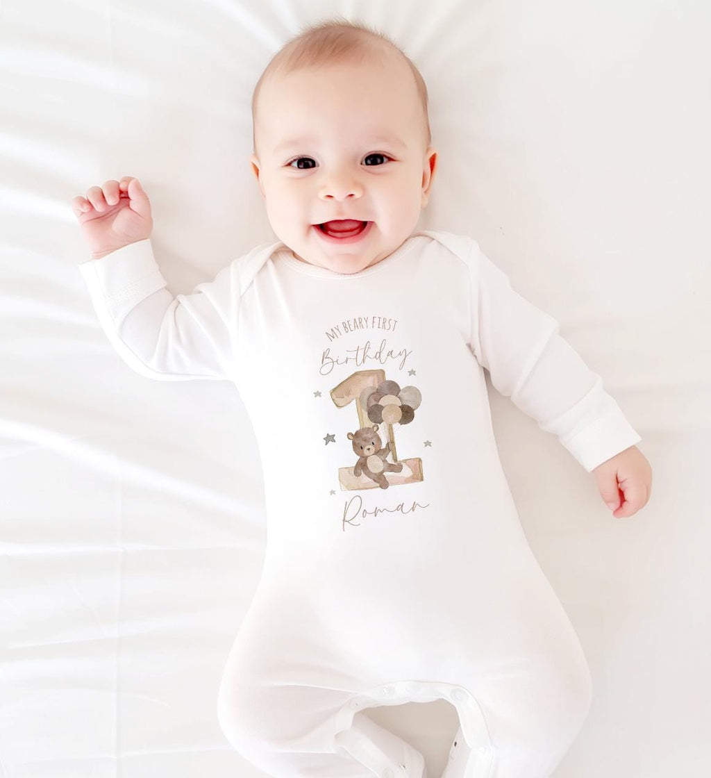 Beary First Birthday Baby Boy Toddler Teddy Bear Birthday Tshirt, 1st Bday Party Cake Smash Outfit
