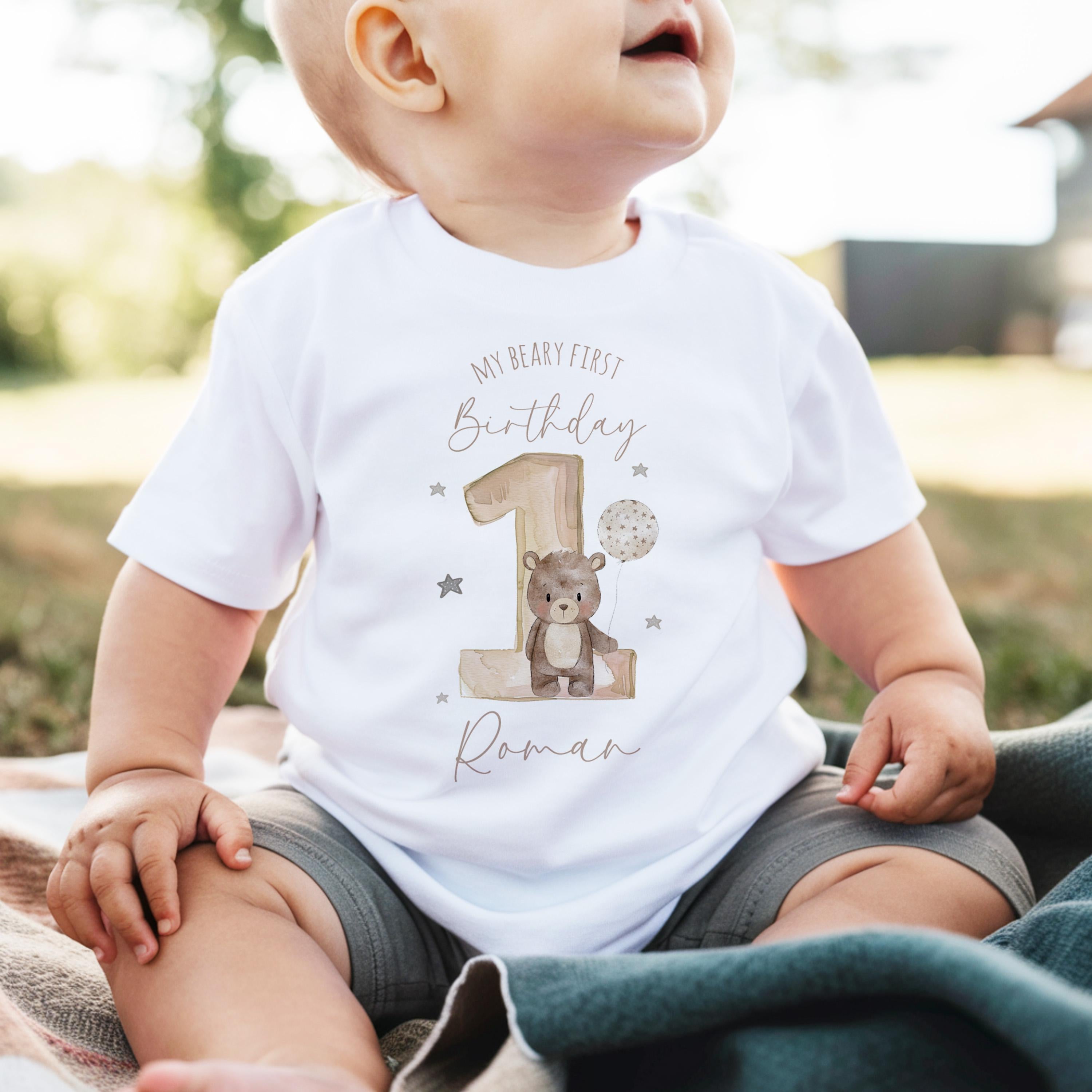 Beary First Birthday Baby Boy Toddler Teddy Bear Birthday Tshirt, 1st Bday Party Cake Smash Outfit
