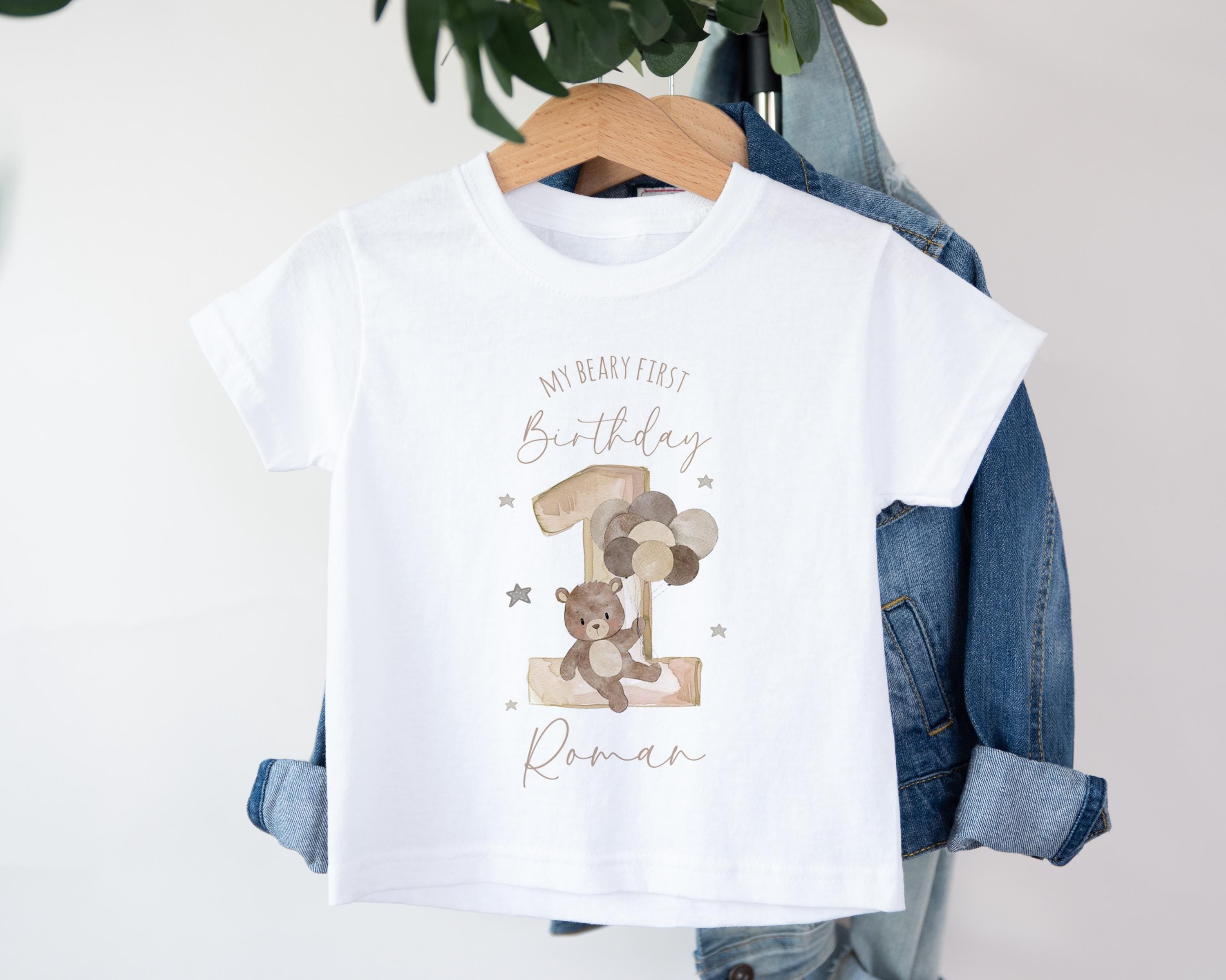 Beary First Birthday Baby Boy Toddler Teddy Bear Birthday Tshirt, 1st Bday Party Cake Smash Outfit