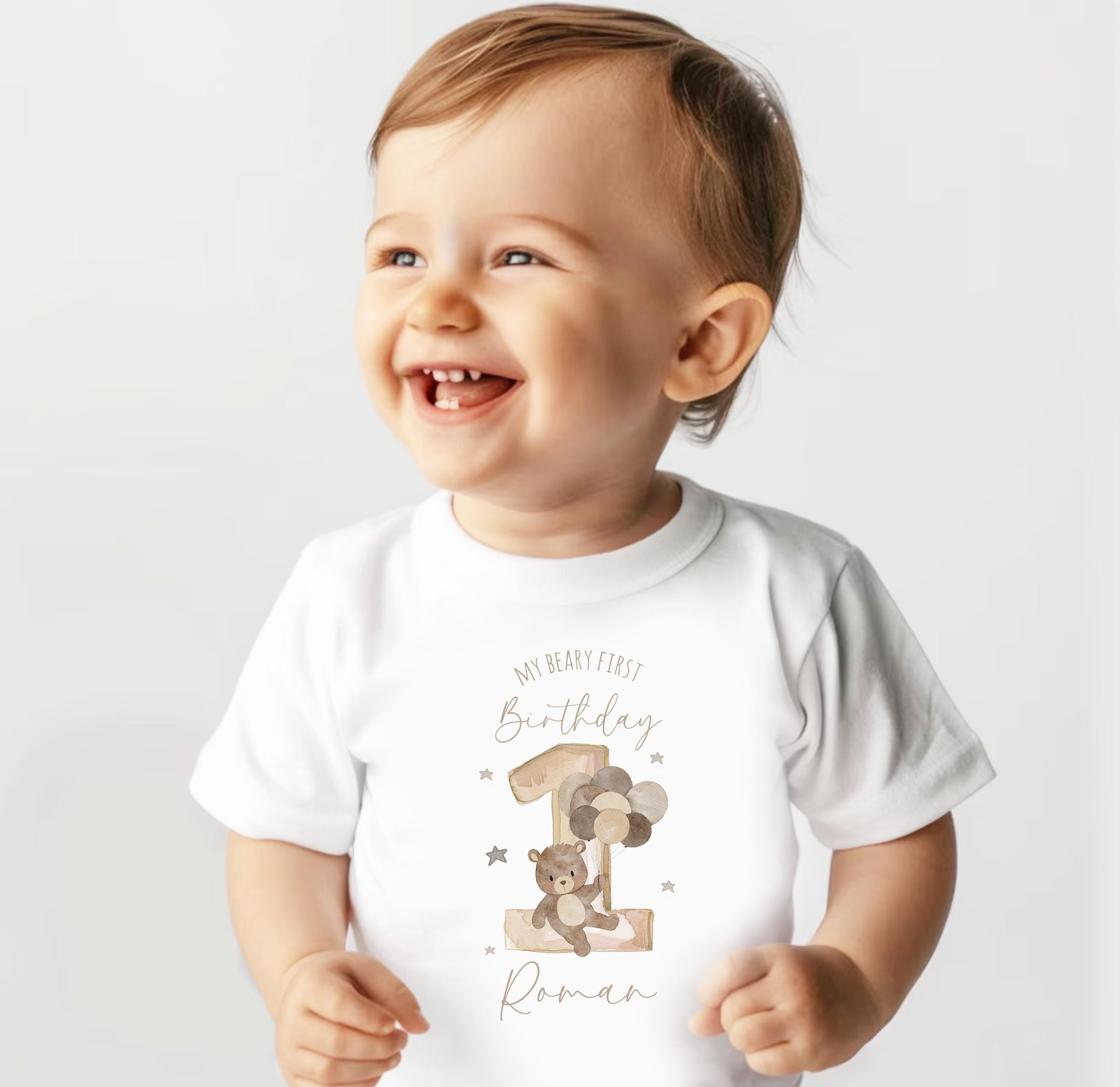 Beary First Birthday Baby Boy Toddler Teddy Bear Birthday Tshirt, 1st Bday Party Cake Smash Outfit