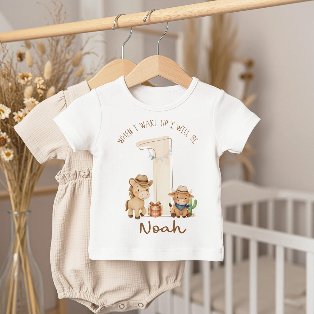 Cowboy Western First Birthday Pyjamas, When I Wake Up I’ll Be One Custom 1st Birthday Pjs, Personalized Rodeo Birthday Sleepwear for Boys