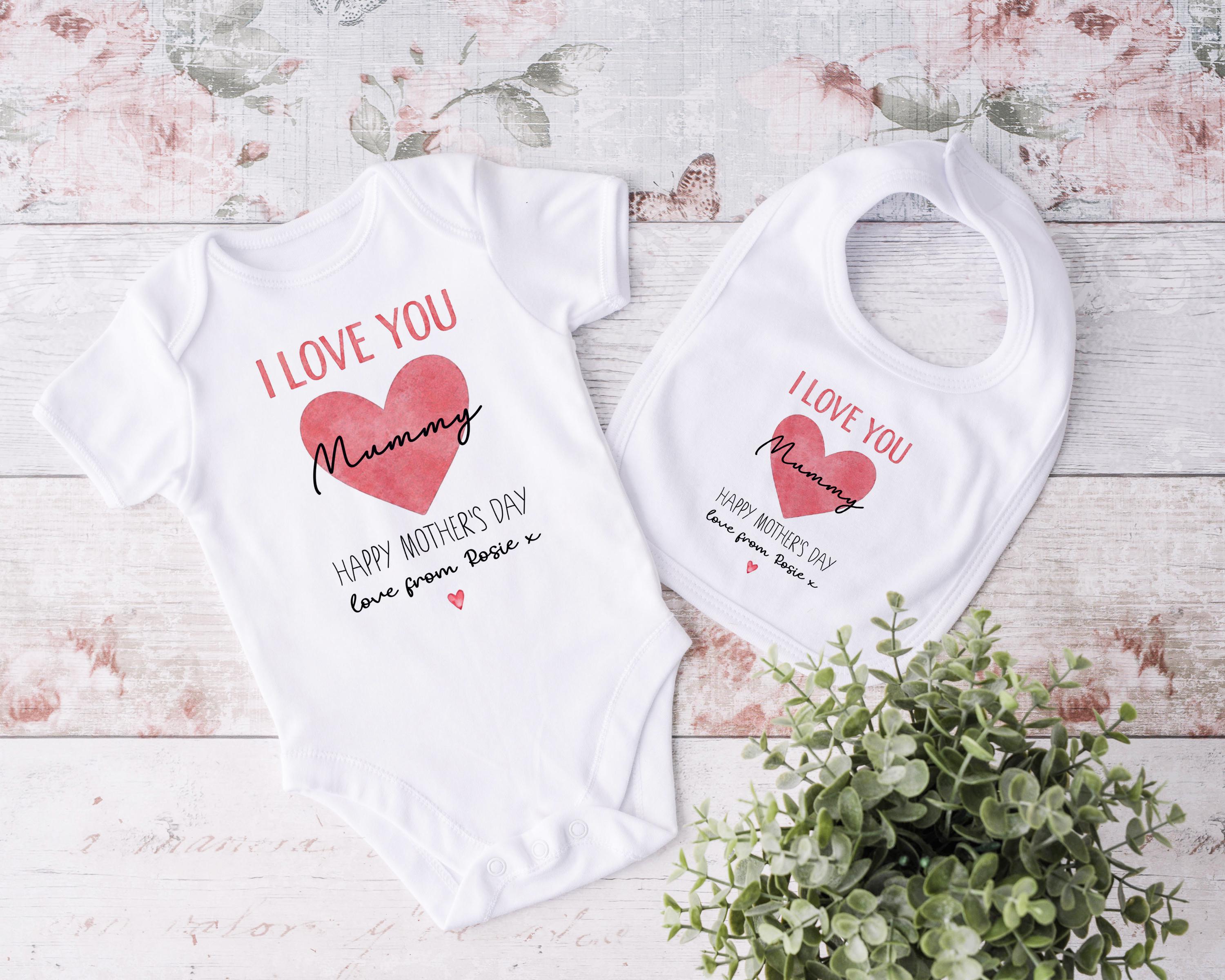 Custom Name Love Heart Mother's Day Tshirt Outfit Kids Gift for Mum