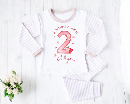 Girl's berry 2nd Birthday pyjamas, Strawberry birthday pjs Keepsake, Second Birthday baby girl pjs, when i wake up i will be Two