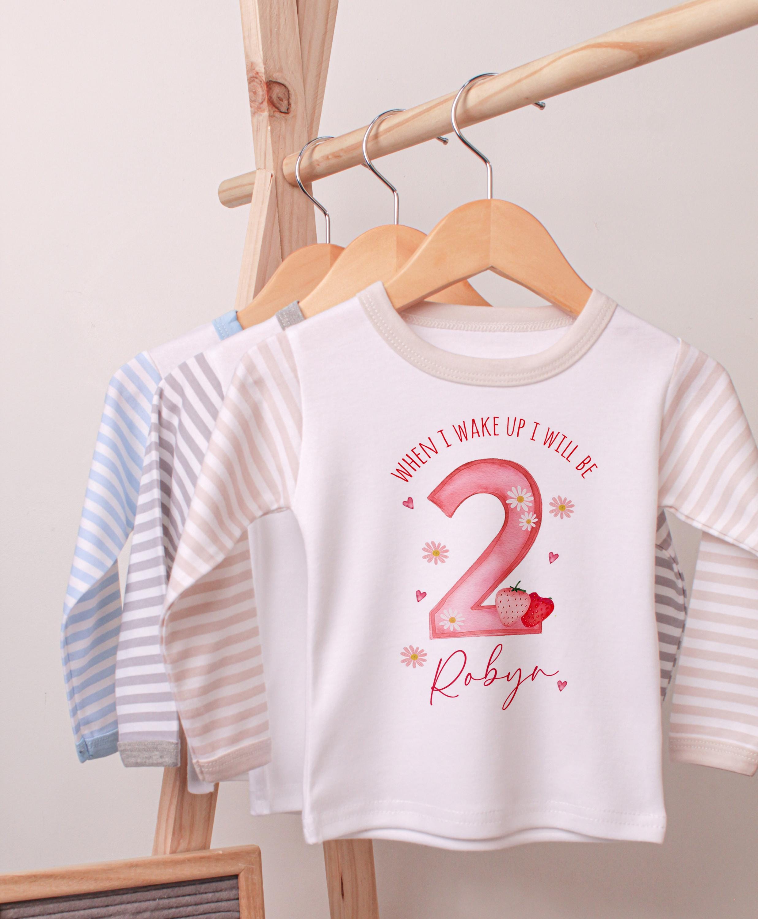 Girl's berry 2nd Birthday pyjamas, Strawberry birthday pjs Keepsake, Second Birthday baby girl pjs, when i wake up i will be Two