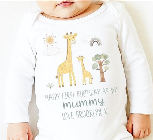 Happy 1st Birthday As My Mummy Babygrow/ Vest Giraffe New Mum Gift