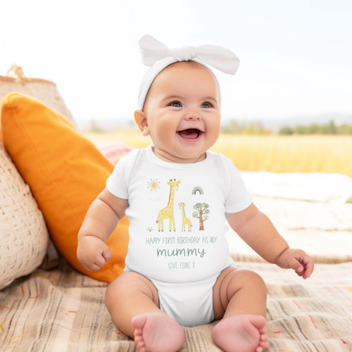 Happy 1st Birthday As My Mummy Babygrow/ Vest Giraffe New Mum Gift