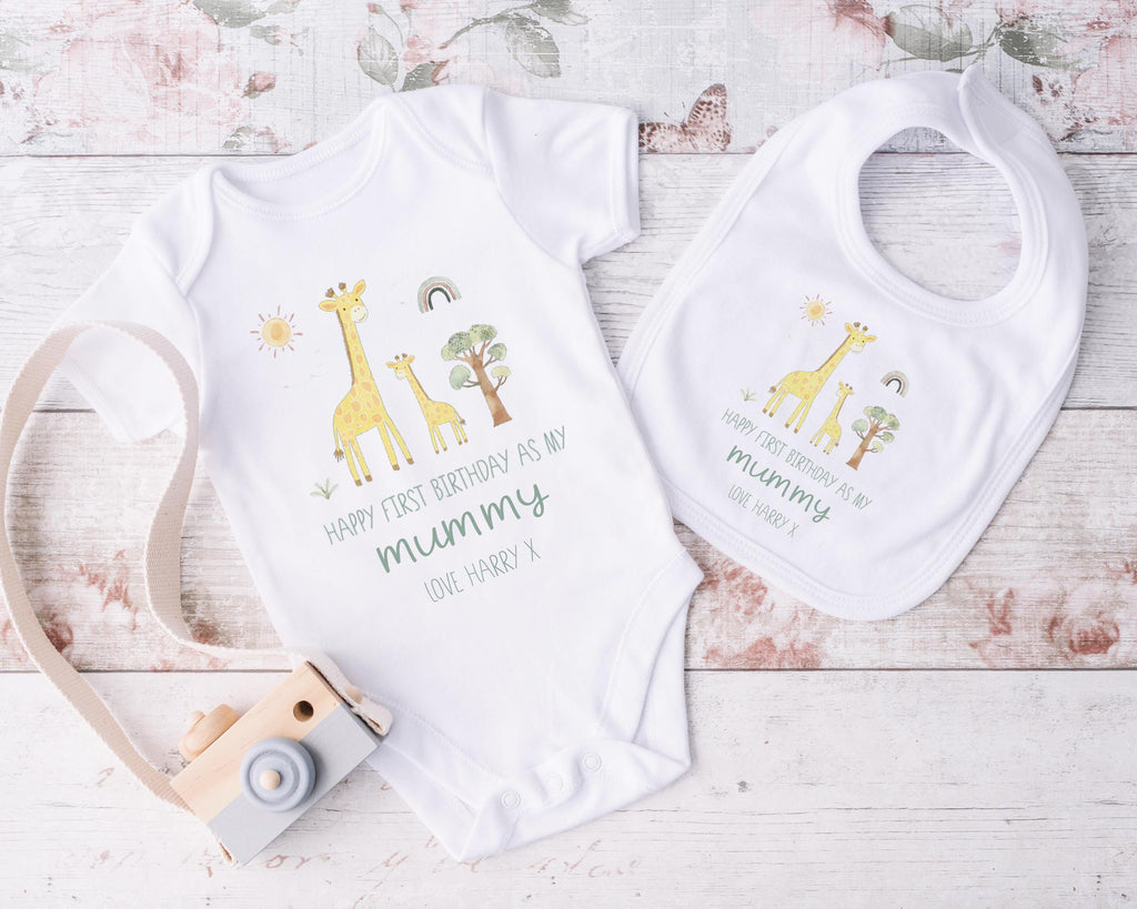 Happy 1st Birthday As My Mummy Babygrow/ Vest Giraffe New Mum Gift