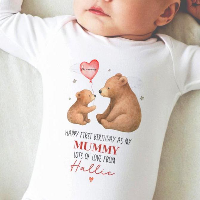 Happy 1st Birthday Mummy Babygrow: New Mum Gift Sleepsuit