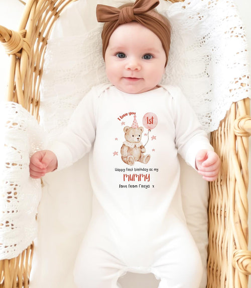 Happy 1st Birthday as My Mummy Sleepsuit, Custom Mum Bday Gift from Newborn, First Birthday as a Mummy