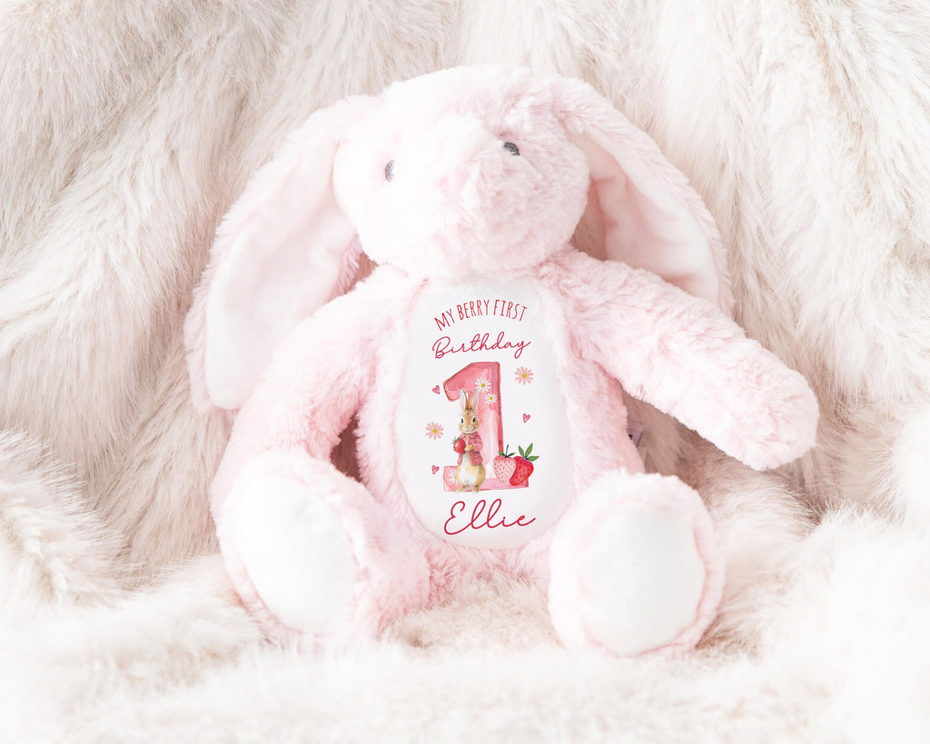 My Berry First Birthday Baby Girl Pink Strawberry Soft Toy Plush Bunny Keepsake Gift