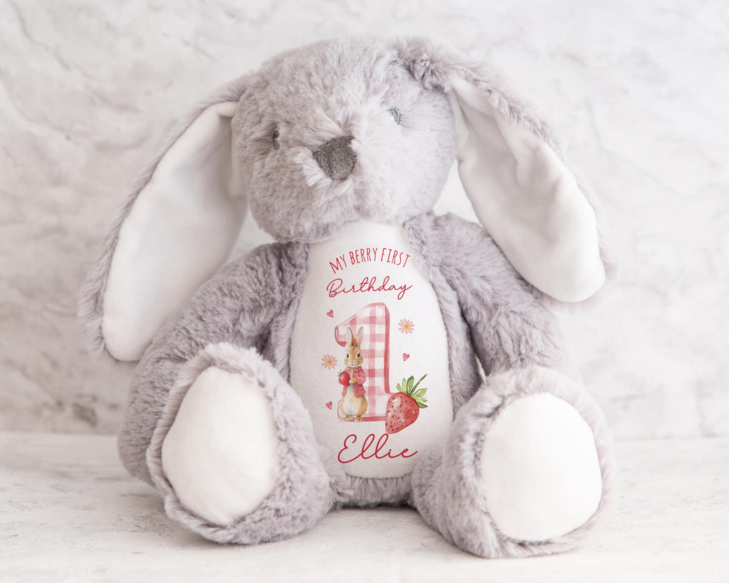My Berry First Birthday Baby Girl Pink Strawberry Soft Toy Plush Bunny Keepsake Gift