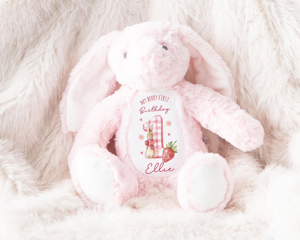 My Berry First Birthday Baby Girl Pink Strawberry Soft Toy Plush Bunny Keepsake Gift