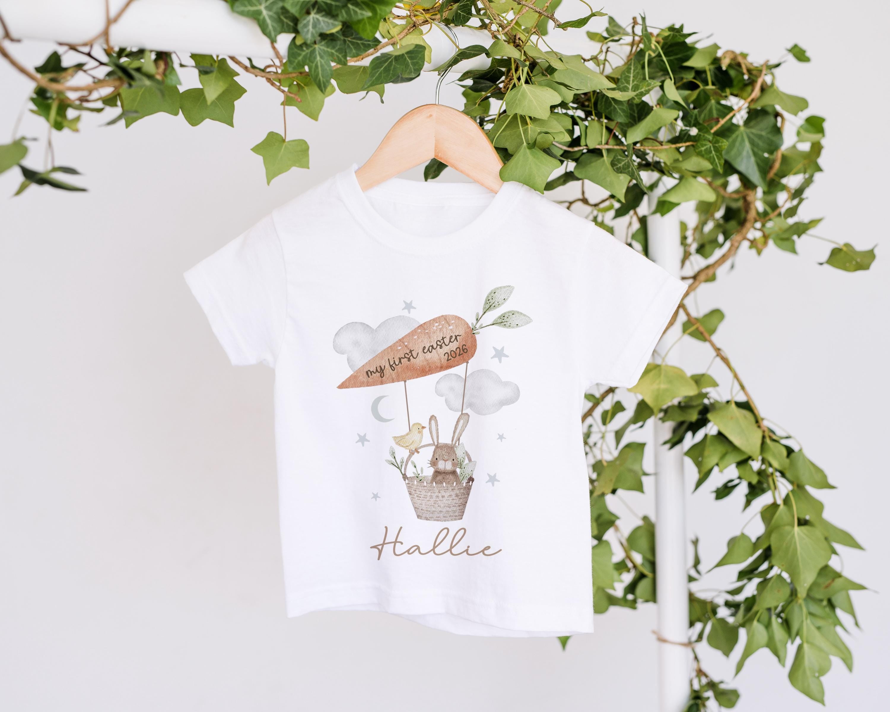 My First Easter Tshirt, Personalised Custom Bunny Hot Air Balloon 1st Easter Top Outfit