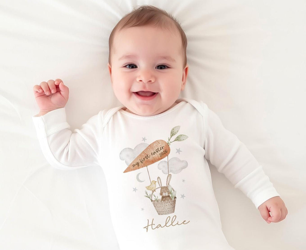 My First Easter Tshirt, Personalised Custom Bunny Hot Air Balloon 1st Easter Top Outfit