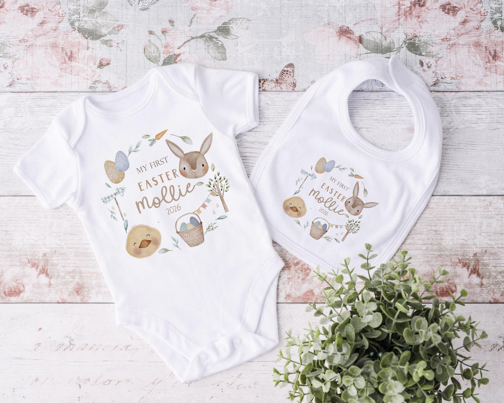 My First Easter Tshirt, Personalised Custom Bunny Hot Air Balloon 1st Easter Top Outfit