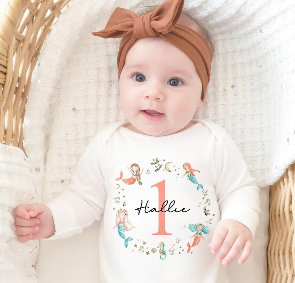 Personalised Baby Girl First Birthday Mermaid T-Shirt, Custom 1st Birthday Outfit, Toddler Bday Top, Cake Smash Shirt