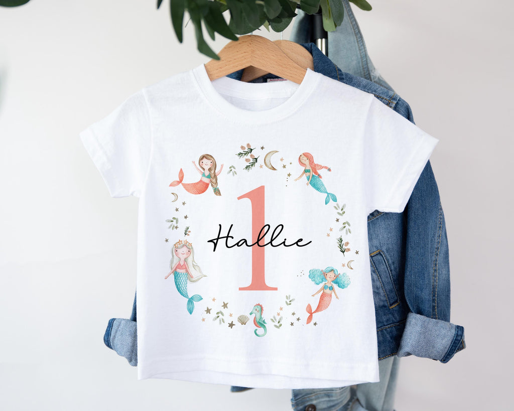 Personalised Baby Girl First Birthday Mermaid T-Shirt, Custom 1st Birthday Outfit, Toddler Bday Top, Cake Smash Shirt
