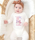 Personalised Baby Girl First Birthday Pink Dinosaur Babygrow, Personalized 1st bday Sleepsuit