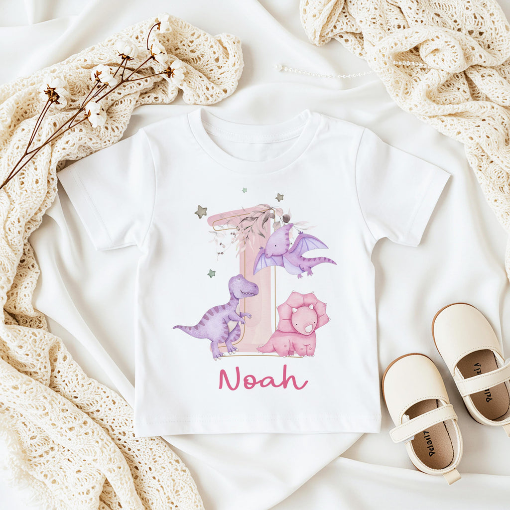 Personalised Baby Girl First Birthday Pink Dinosaur Babygrow, Personalized 1st bday Sleepsuit