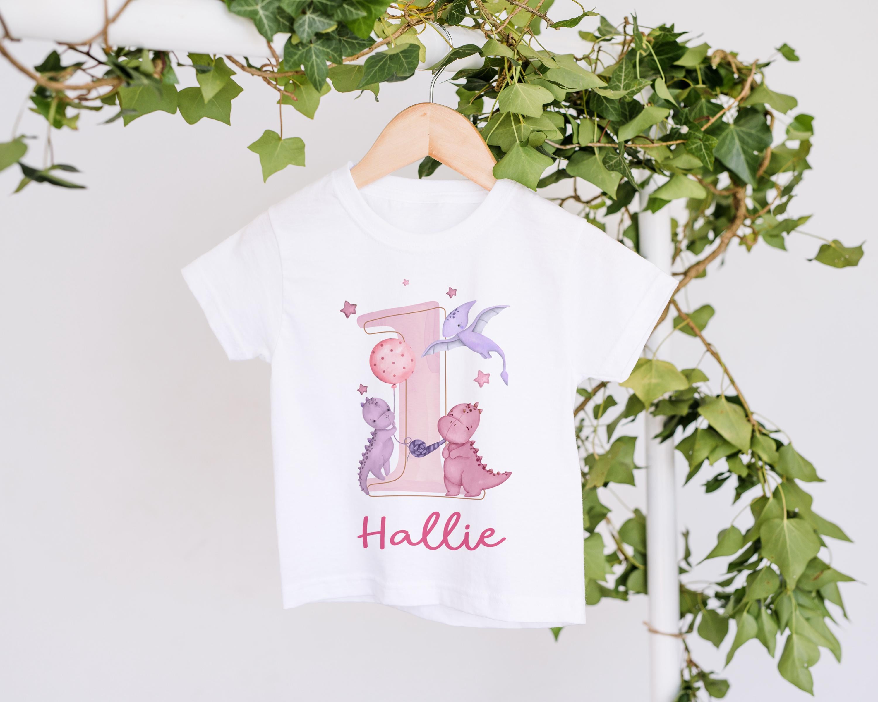 Personalised Baby Girl First Birthday Pink Dinosaur Babygrow, Personalized 1st bday Sleepsuit