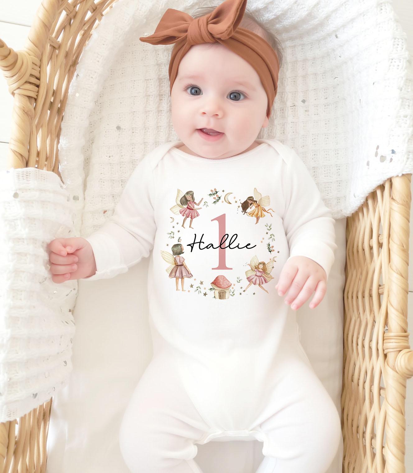 Personalised Baby Girl First Birthday Pink Fairy Tshirt, Personalized 1st bday Outfit