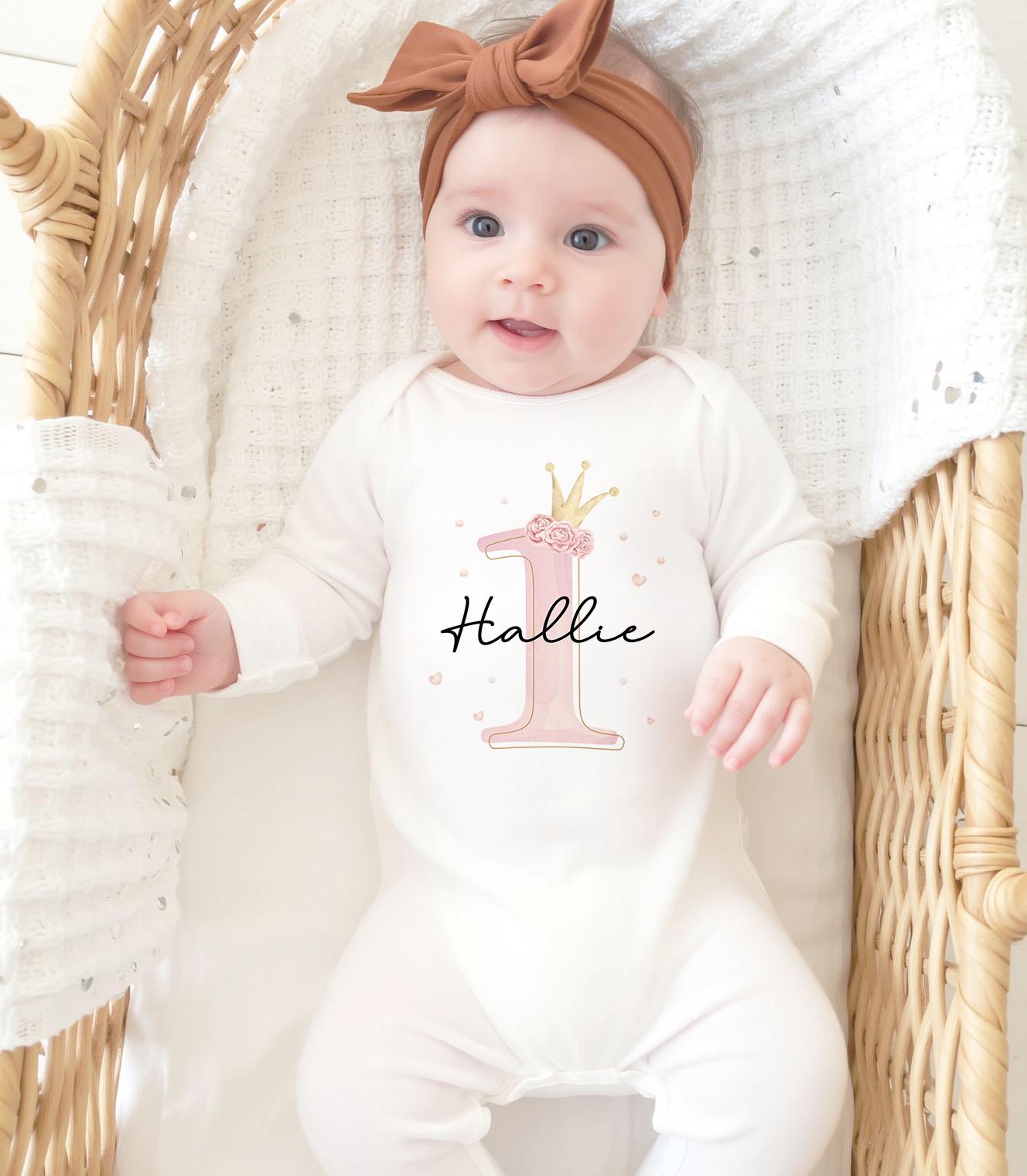 Personalised Baby Girl First Birthday Princess Crown Tshirt, Toddler Birthday Outfit