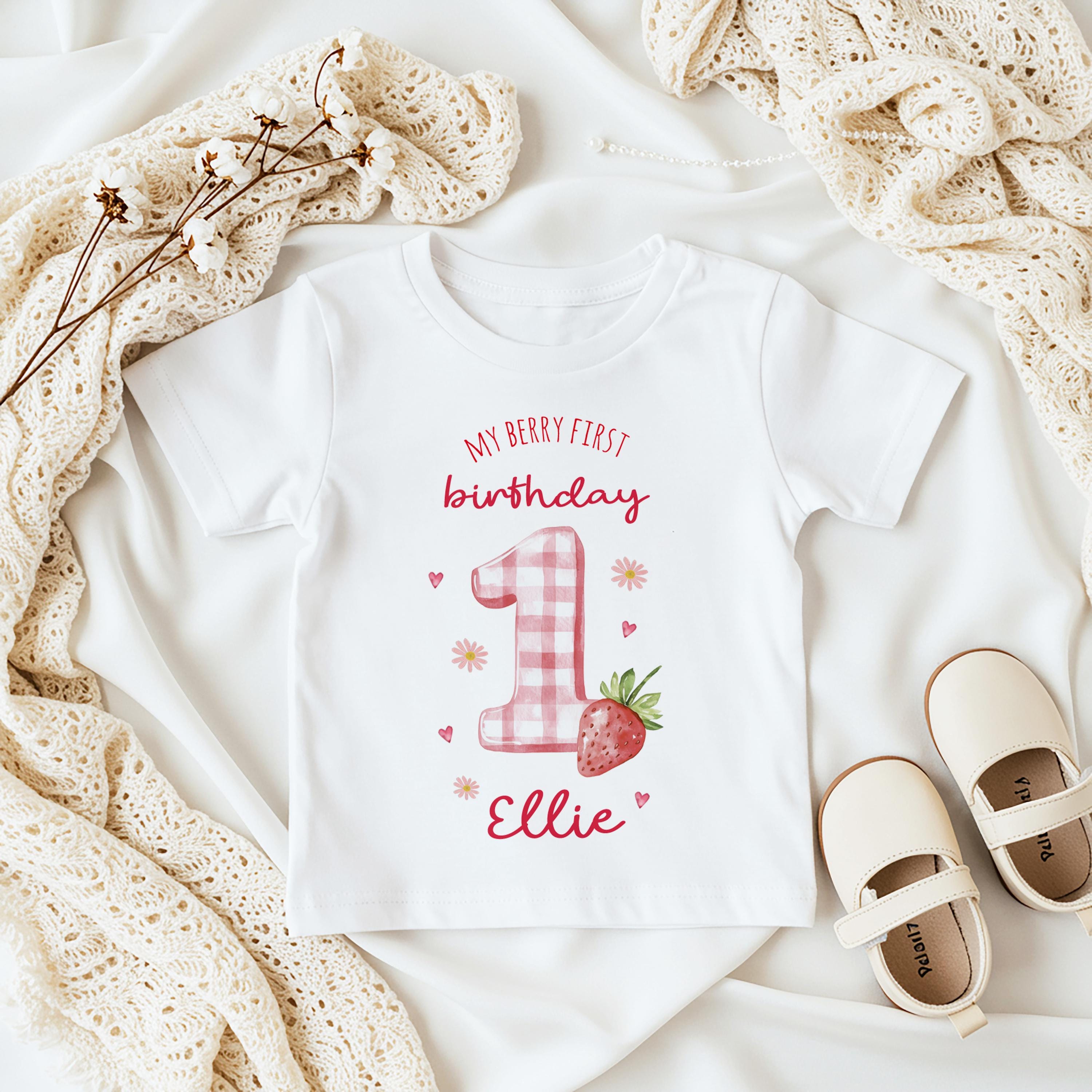 Personalised Berry First Birthday Strawberry 1st Bday Baby Girl T-shirt