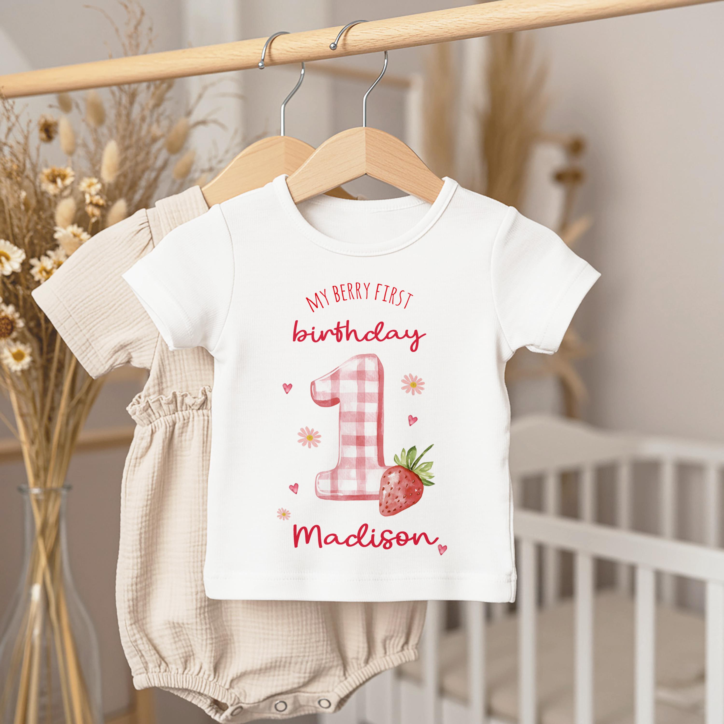 Personalised Berry First Birthday Strawberry 1st Bday Baby Girl T-shirt