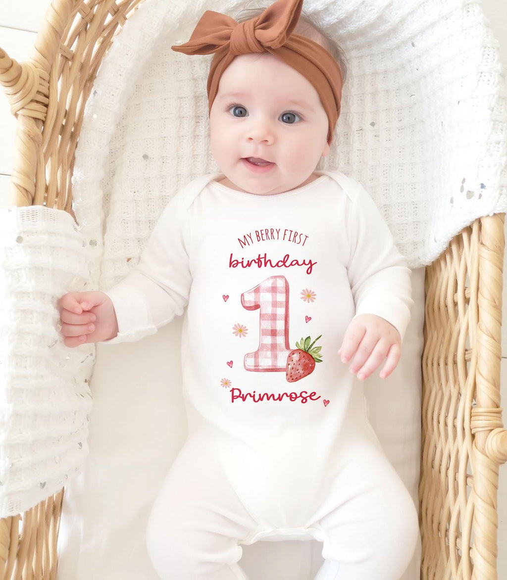 Personalised Berry First Birthday Strawberry 1st Bday Baby Girl T-shirt