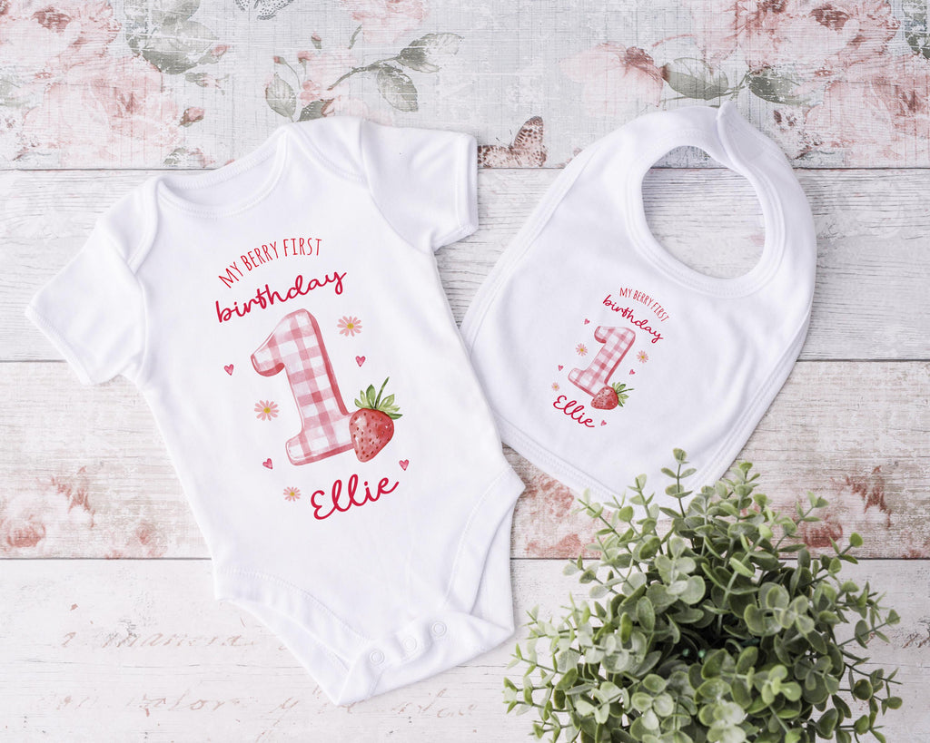Personalised Berry First Birthday Strawberry 1st Bday Baby Girl T-shirt