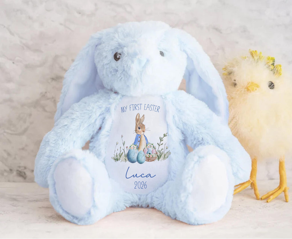 Personalised Bunny Teddy Plushie Baby's First Easter Baby Boy Grand Son Gift Present Keepsake 1st