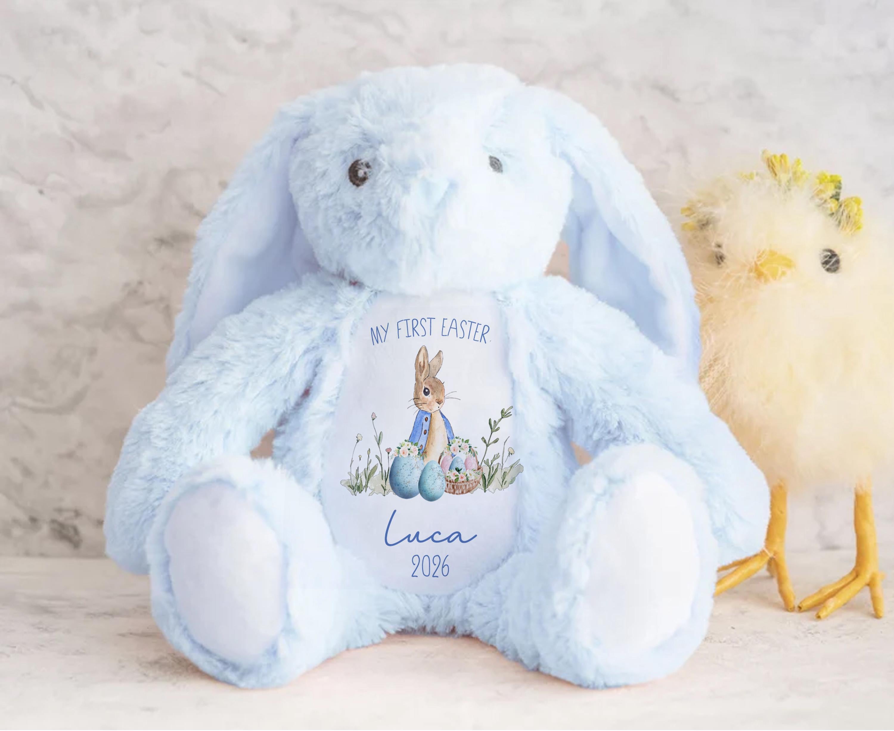 Personalised Bunny Teddy Plushie Baby's First Easter Baby Boy Grand Son Gift Present Keepsake 1st