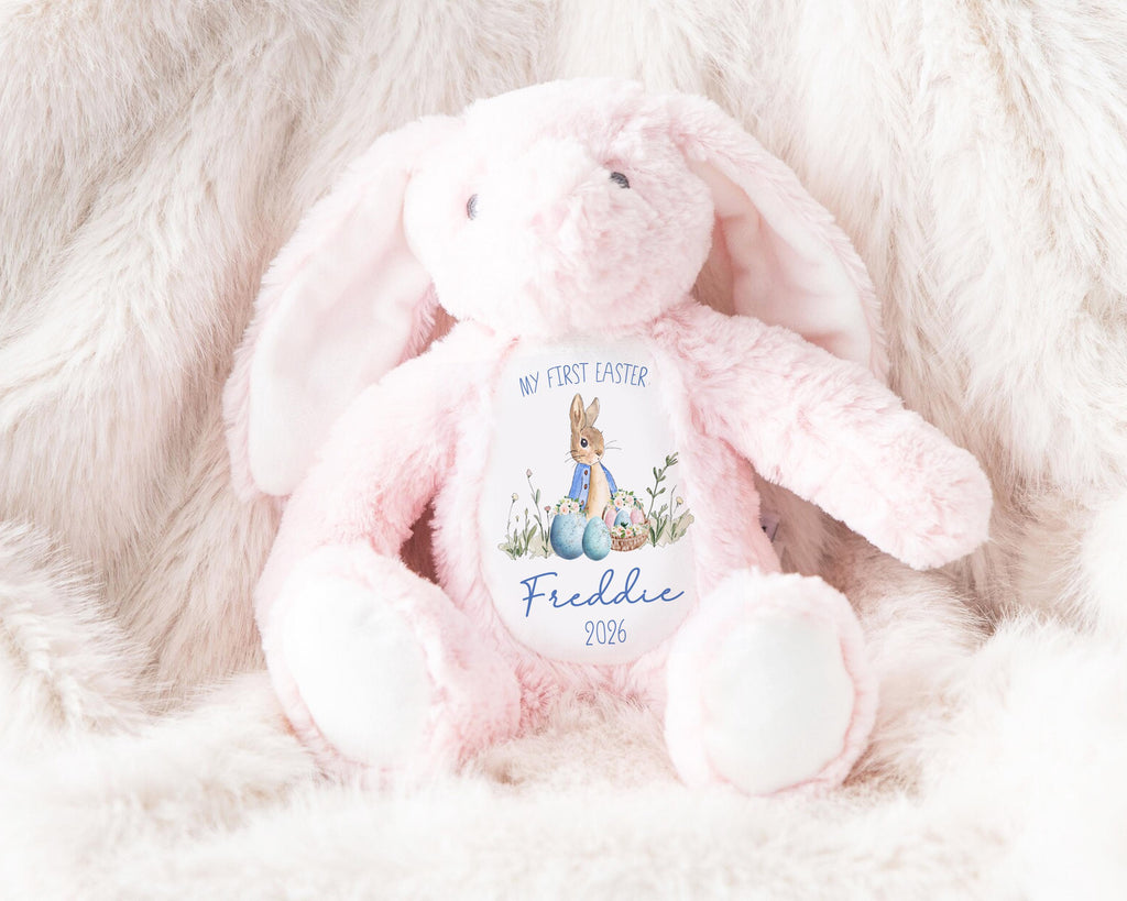 Personalised Bunny Teddy Plushie Baby's First Easter Baby Boy Grand Son Gift Present Keepsake 1st