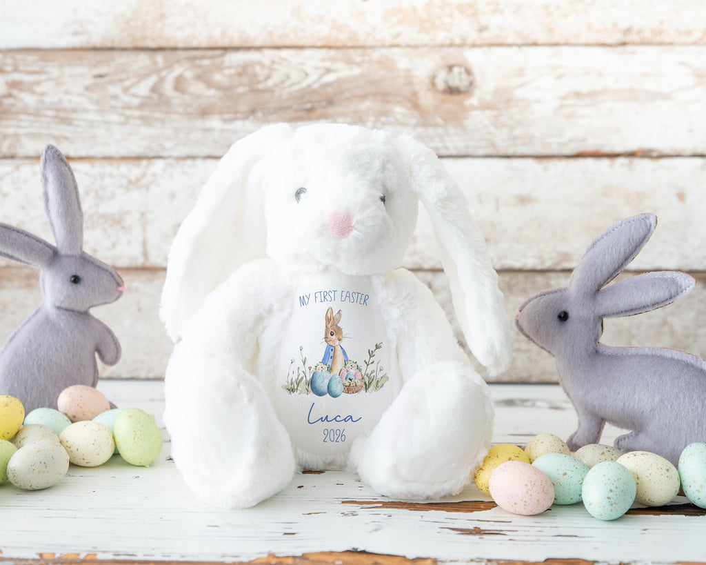 Personalised Bunny Teddy Plushie Baby's First Easter Baby Boy Grand Son Gift Present Keepsake 1st