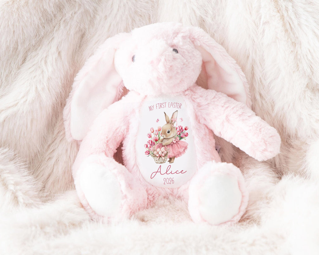 Personalised Bunny Teddy Plushie Baby's First Easter Baby Girl Kids Name Gift Present Keepsake 1st