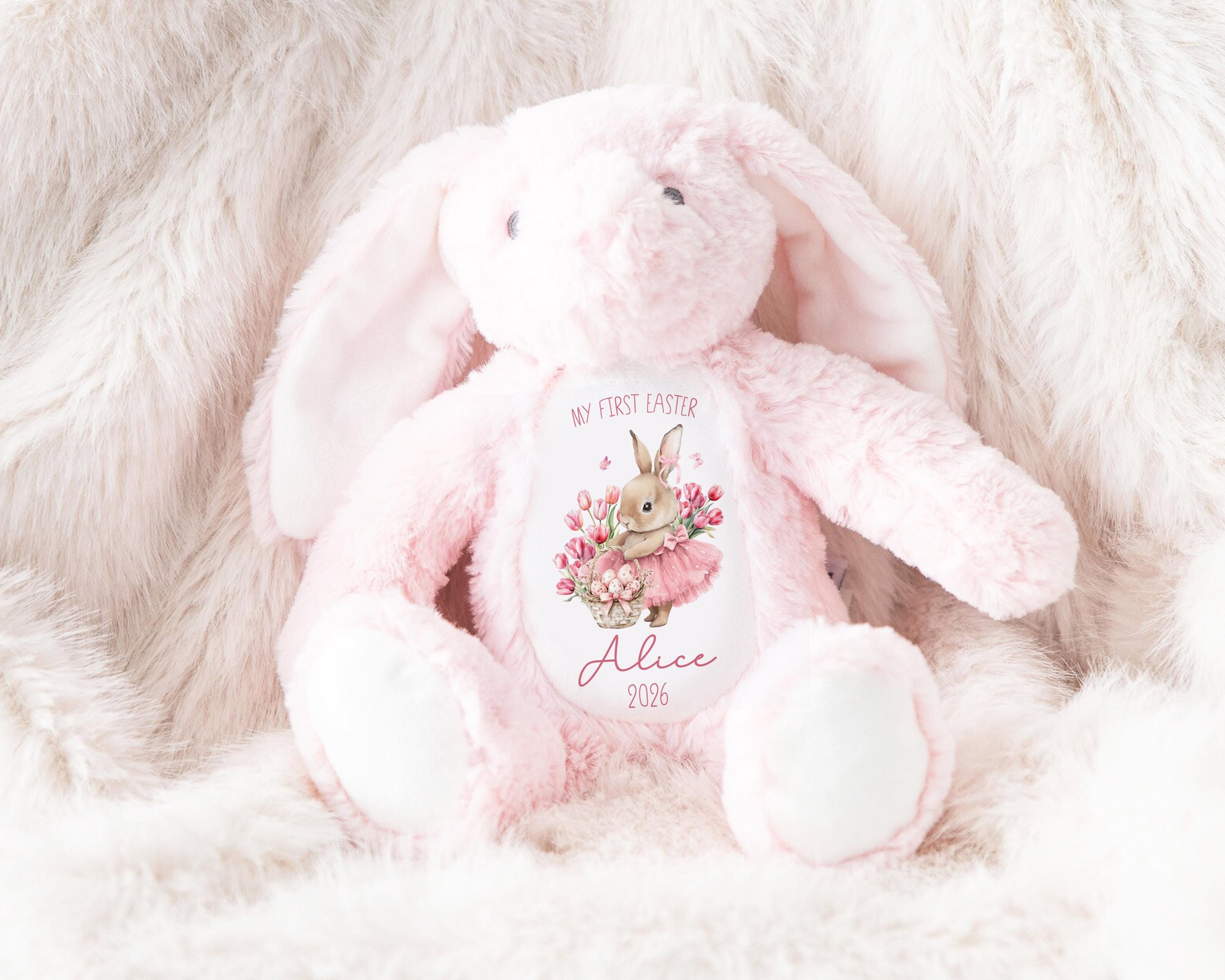 Personalised Bunny Teddy Plushie Baby's First Easter Baby Girl Kids Name Gift Present Keepsake 1st