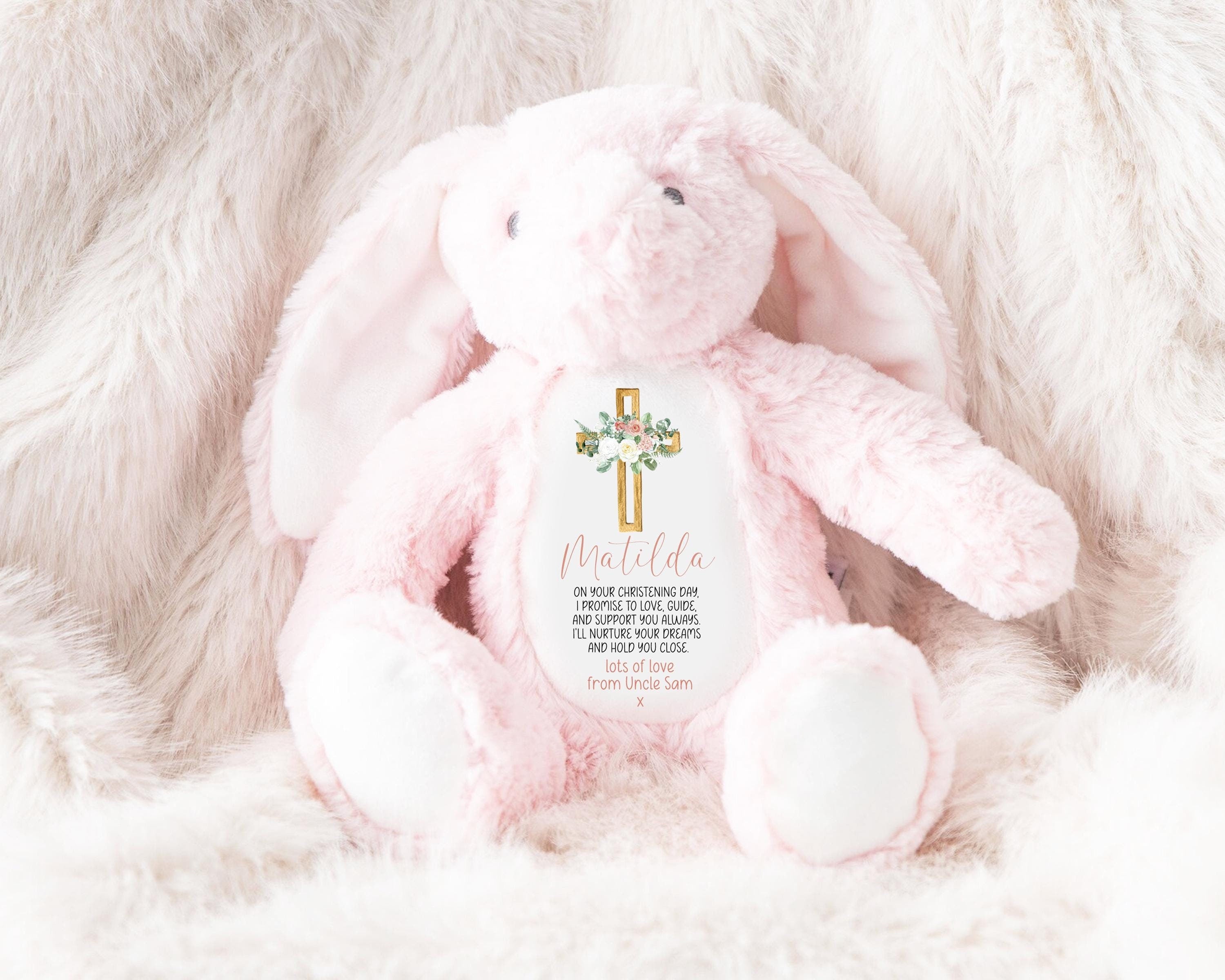 Personalised Christening Bunny, Christening Gift, Christening Keepsake, Personalised Christening Gifts, Baptism Gift, New Baby Gift