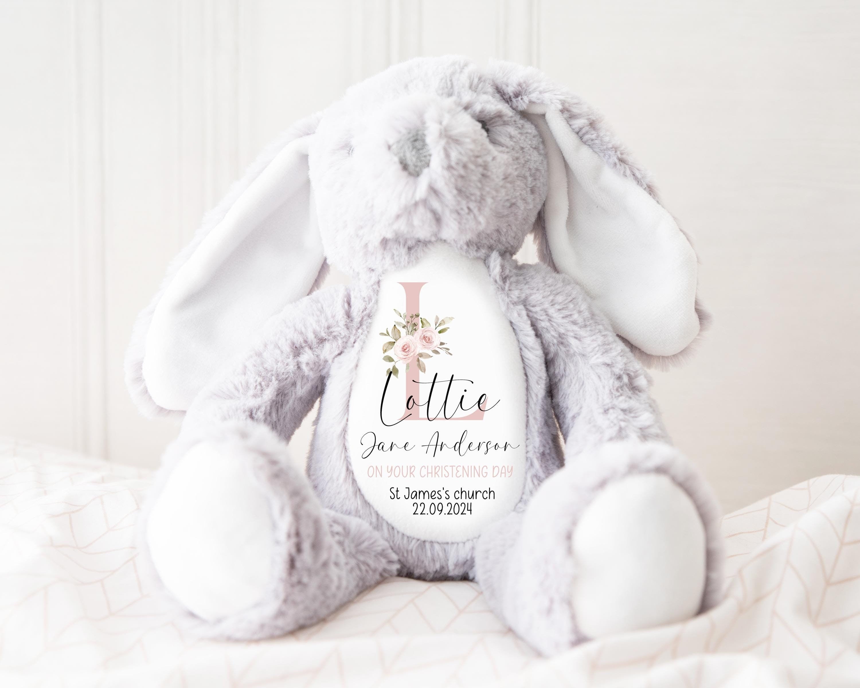Personalised Christening Bunny, Christening Gift, Christening Keepsake, Personalised Christening Gifts, Baptism Gift, New Baby Gift