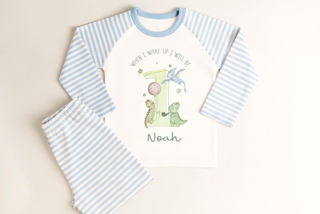Personalised Dinosaur First Birthday Pyjamas, When I Wake Up I'll Be One Birthday, Birthday Nightwear Birthday Outfit TShirt