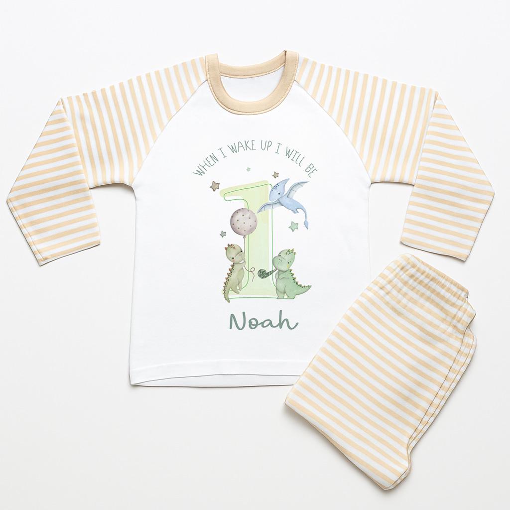 Personalised Dinosaur First Birthday Pyjamas, When I Wake Up I'll Be One Birthday, Birthday Nightwear Birthday Outfit TShirt