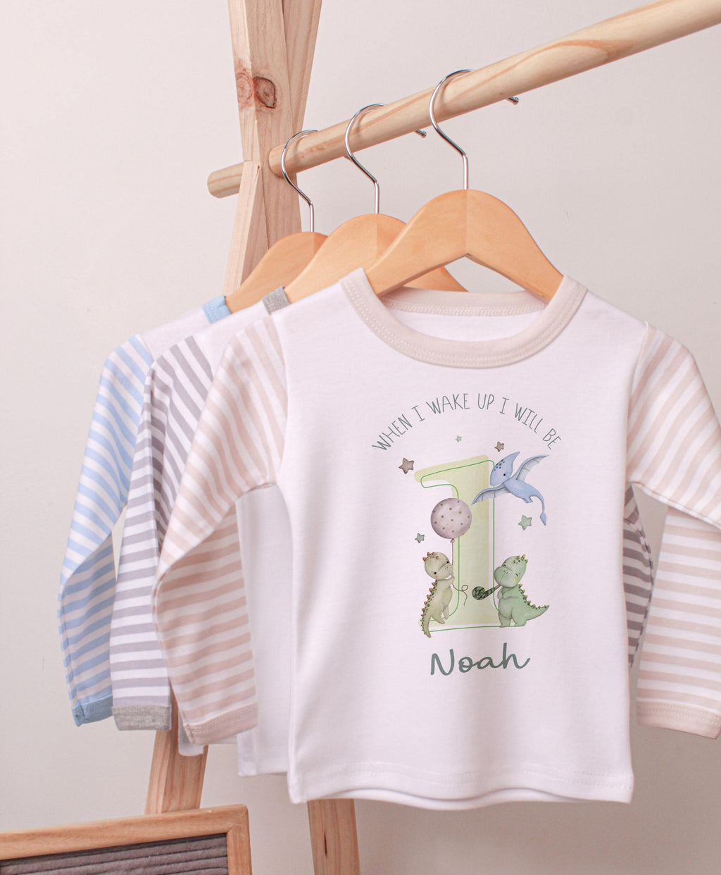 Personalised Dinosaur First Birthday Pyjamas, When I Wake Up I'll Be One Birthday, Birthday Nightwear Birthday Outfit TShirt